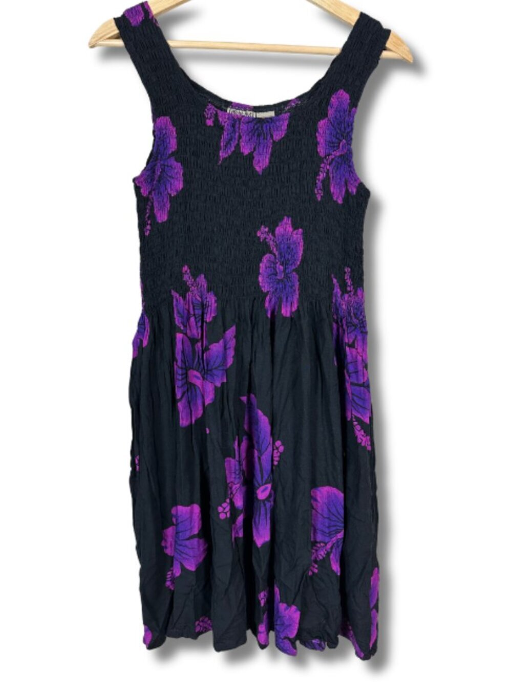 Aloha Hut Hawaii Floral Dress Women's One Size Resortwear Tropical Purple Black